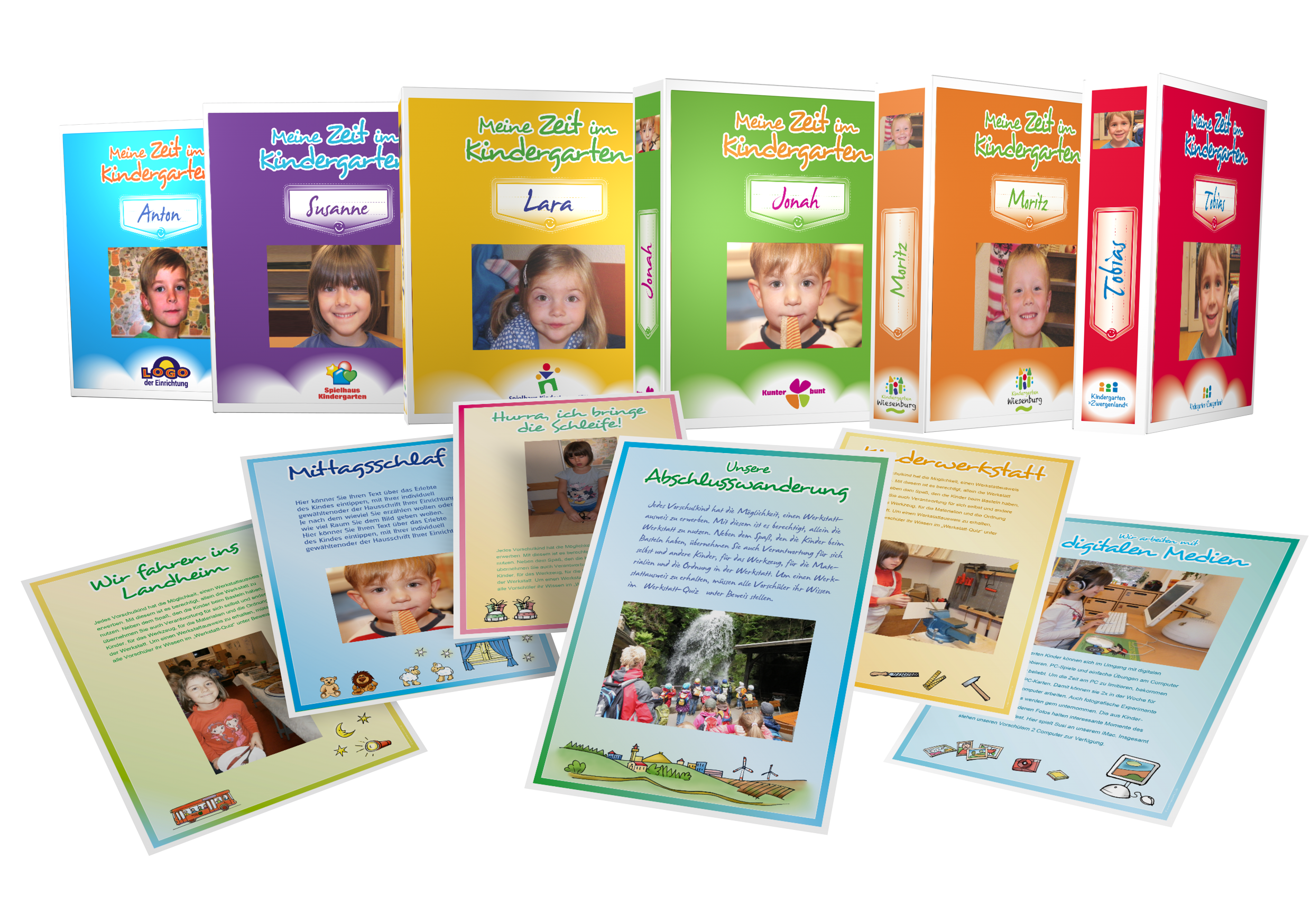Kindergarten Portfolio Ordner in 20 verschiedenen Farben und über 130 Kindergarten-Portfolio-Vorlagen im A4 Format
